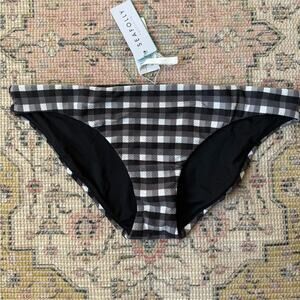 New Seafolly Portofino Hipster Swim Bikini Bottoms Black White Gingham 10